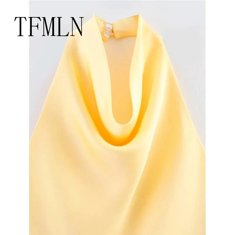 TrenLux Wear TFMLN 2025 women’s sexy backless halter top, spring/summer solid high street waistcoat with elegant halter neck design