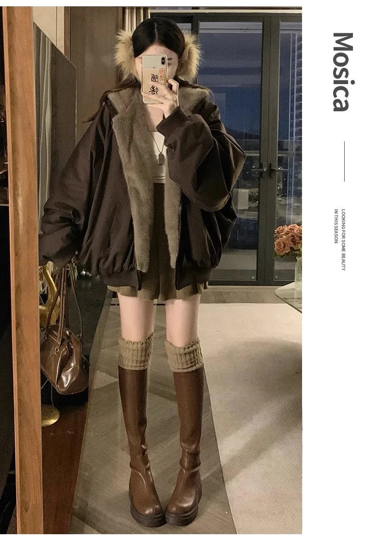 Winter Women Jacket Coats Parkas Female Double-sided Cotton Hooded Overcoat Thick Warm Jackets Windproof Casual Snow Outerwear