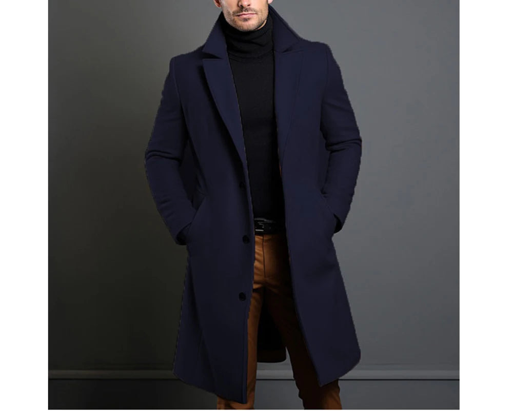 Men's Luxury Mid-Long Wool Trench Coat – Warm Business Overcoat