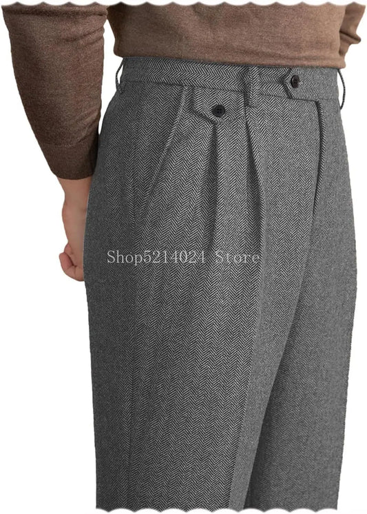 Men's Vintage Herringbone Dress Trousers