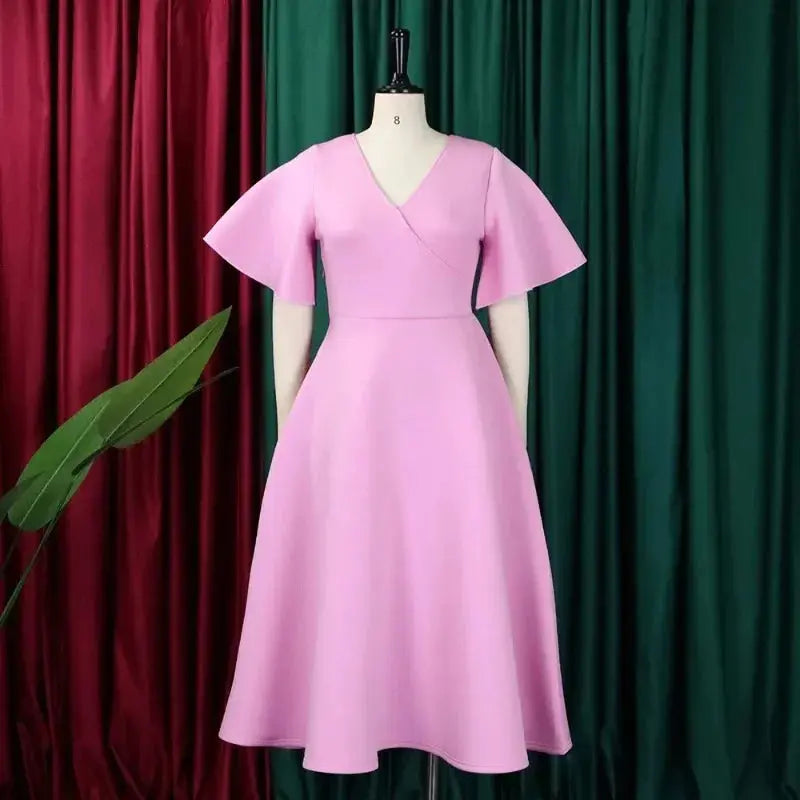 TrenLux Wear Women's Polyester High Waist Flare Sleeve Pleated A-Line Midi Dress The Glow Sanctuary