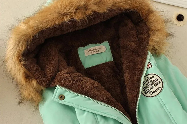 Women’s Military Hooded Puffer Parka – Cotton-Filled Fur-Trimmed Winter Coat