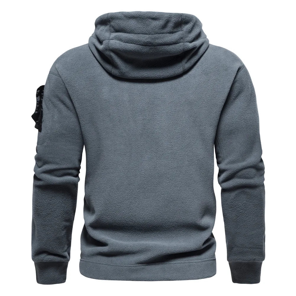 Men's Tactical Outdoor Hoodie by TrendLux Wear, thick fleece sportswear with a hood, suitable for autumn and winter outdoor activities.