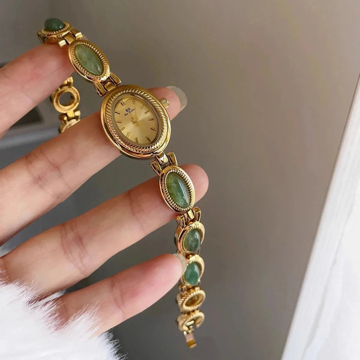 Women's luxury jade green quartz wristwatch with jewelry bracelet style, by TrendLux Wear, featuring a stylish dress watch design.