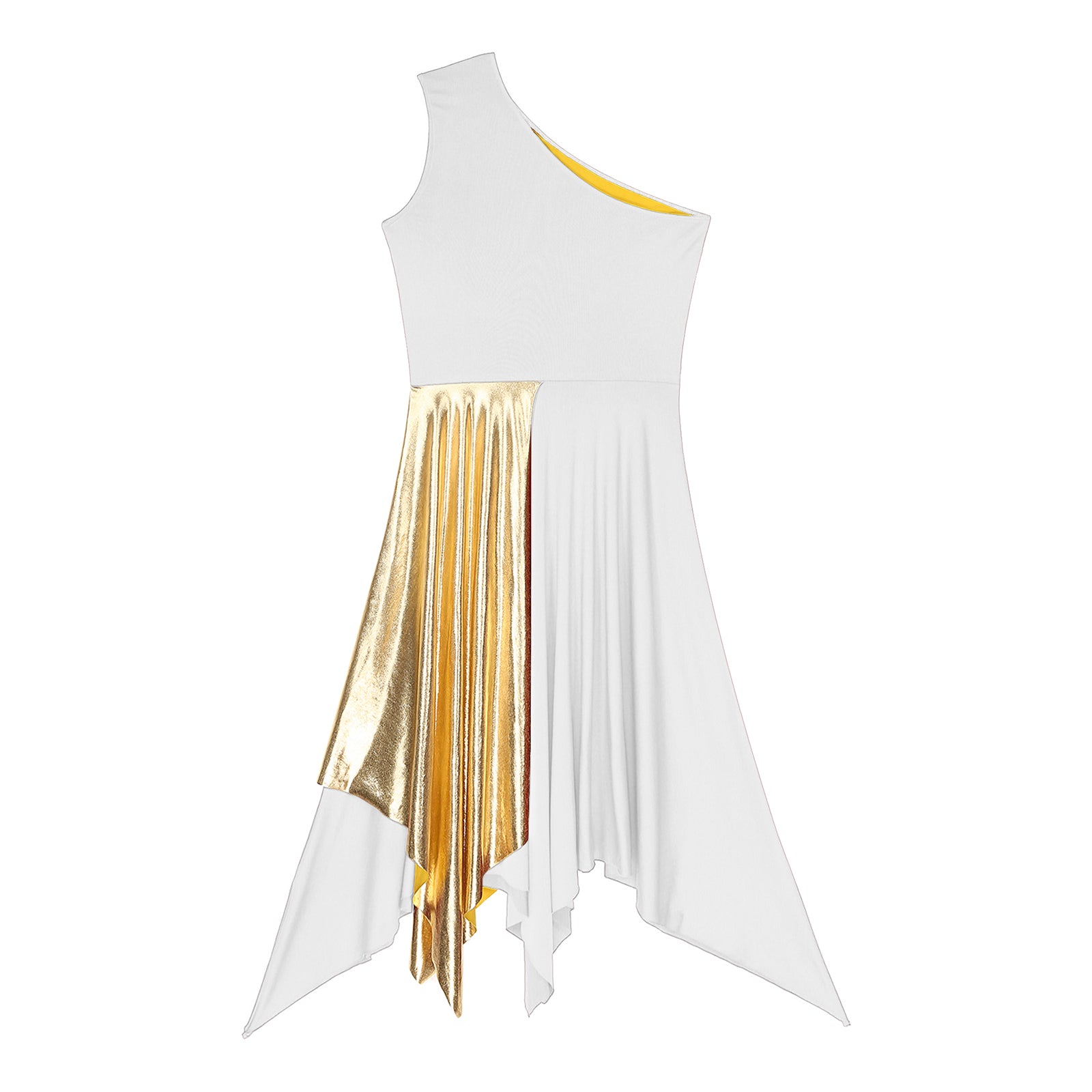 TrendLux Women's Polyester-Spandex One-Shoulder Metallic Lyrical Dance Worship Dress
