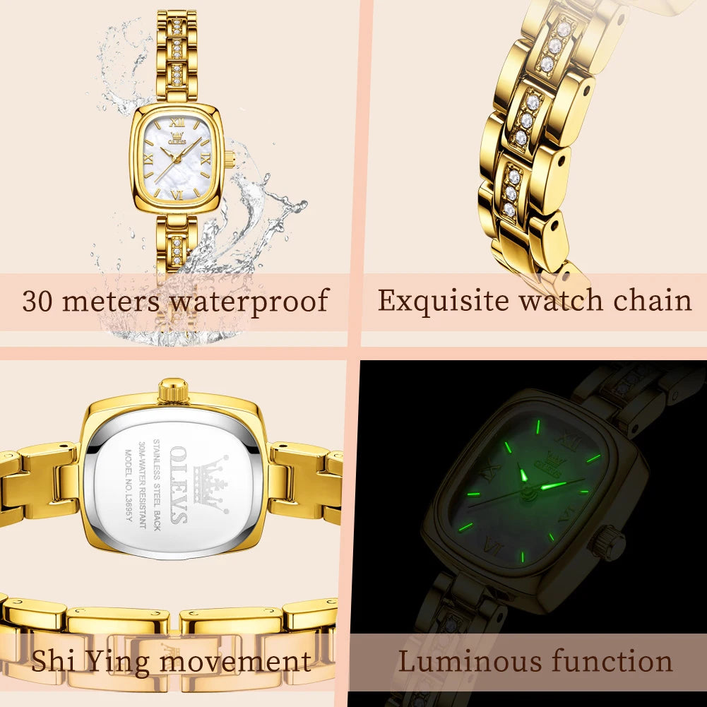 TrendLux OLEVS Women's Luxury Square Bracelet Luminous Waterproof Quartz Dress Watch