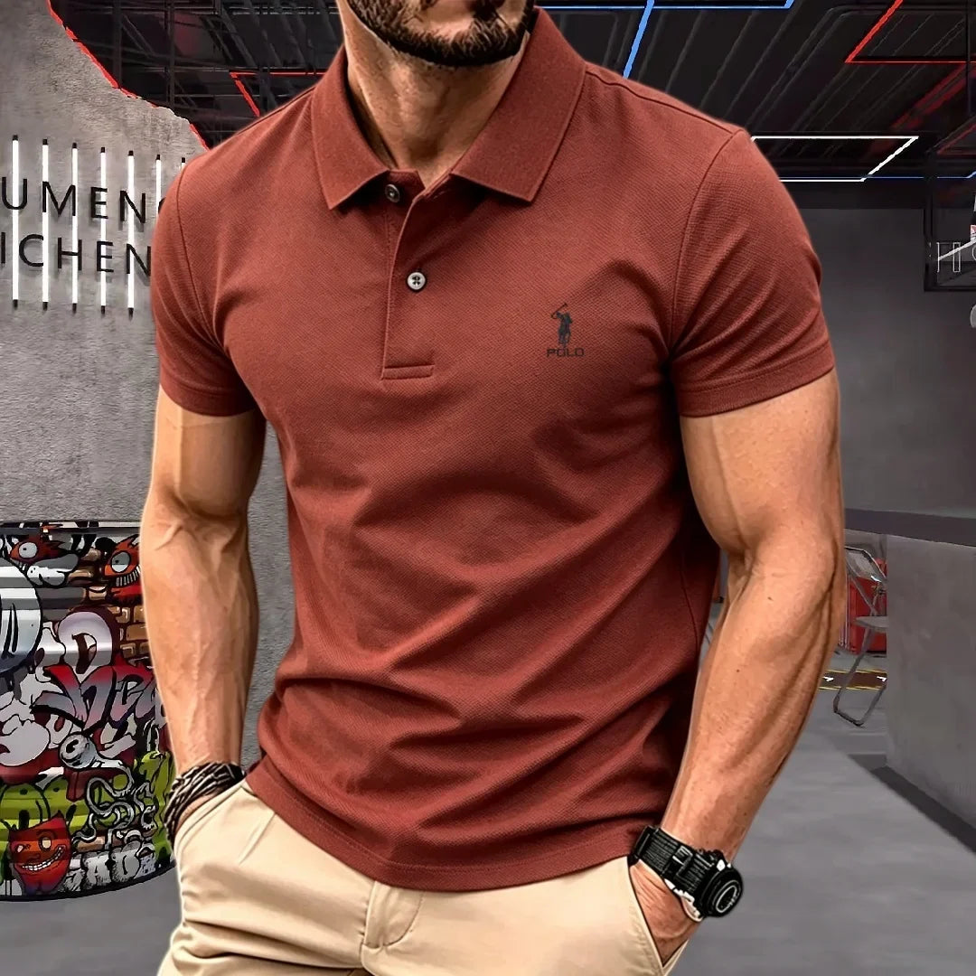 Men's Embroidered Cotton Short-Sleeve Polo