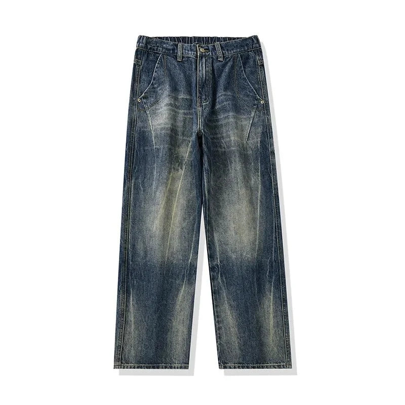 Men's loose straight leg distressed jeans from TrendLux Wear, casual denim pants with a relaxed fit and stylish distressed details.