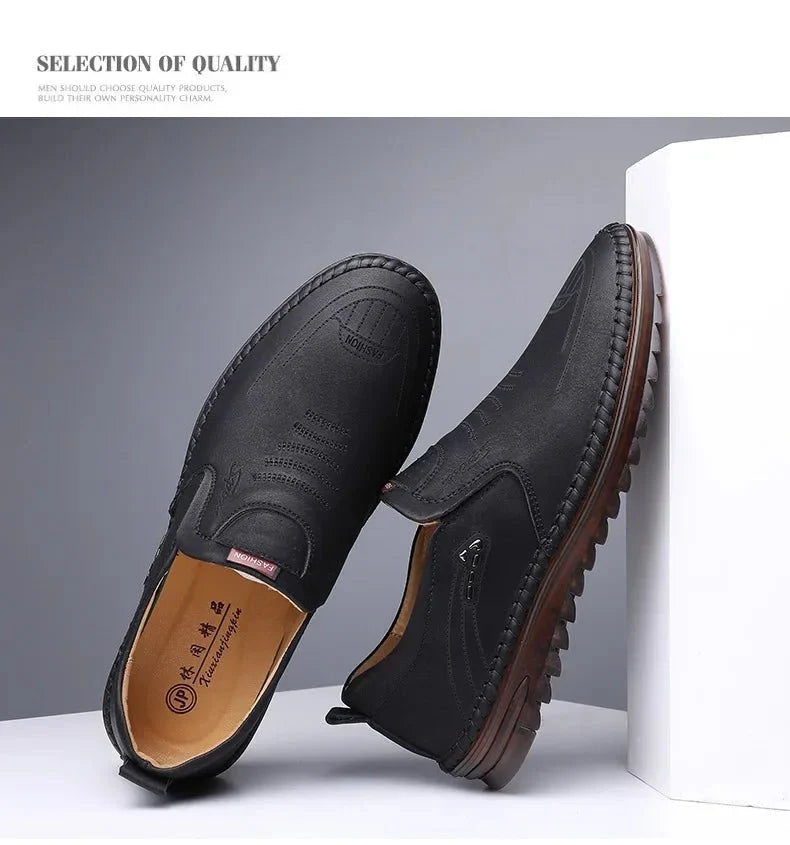 Men's TrendLux Wear handmade PU leather moccasin sneakers with soft soles, breathable casual and business loafers in black.