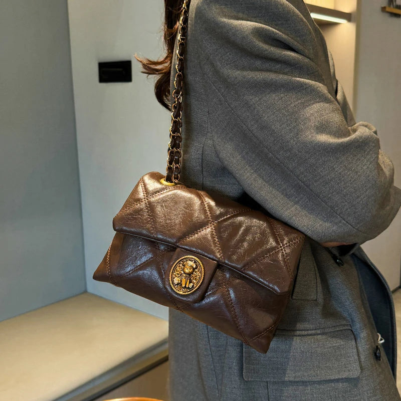 TrenLux Wear Women's Luxury Lingge Pattern Pure Leather Designer  Handbag TrenLux Wear