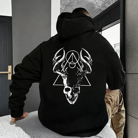 Men's TrendLux Wear hoodie, warm casual streetwear pullover sweatshirt in black, suited for autumn and winter comfort.