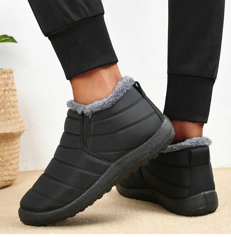 Men's Slip-On Fur Snow Ankle Boots – Warm Winter Plush Footwear