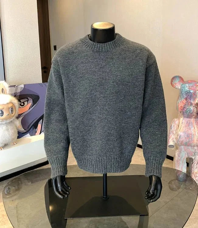 Men's cashmere-blend round neck pullover sweater by TrendLux Wear in five colors, featuring a cozy autumn winter design.