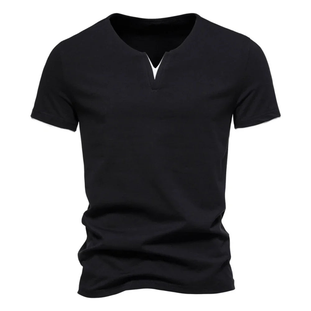 Men's slim fit Henley T-shirt by TrendLux Wear, moisture-wicking breathable tee in black, white, or grey, available in sizes S to 3XL.