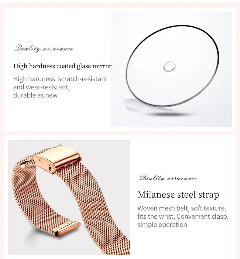 TrendLux Wear women's rose gold stainless steel bracelet watch with quartz movement, elegant jewelry accessory.