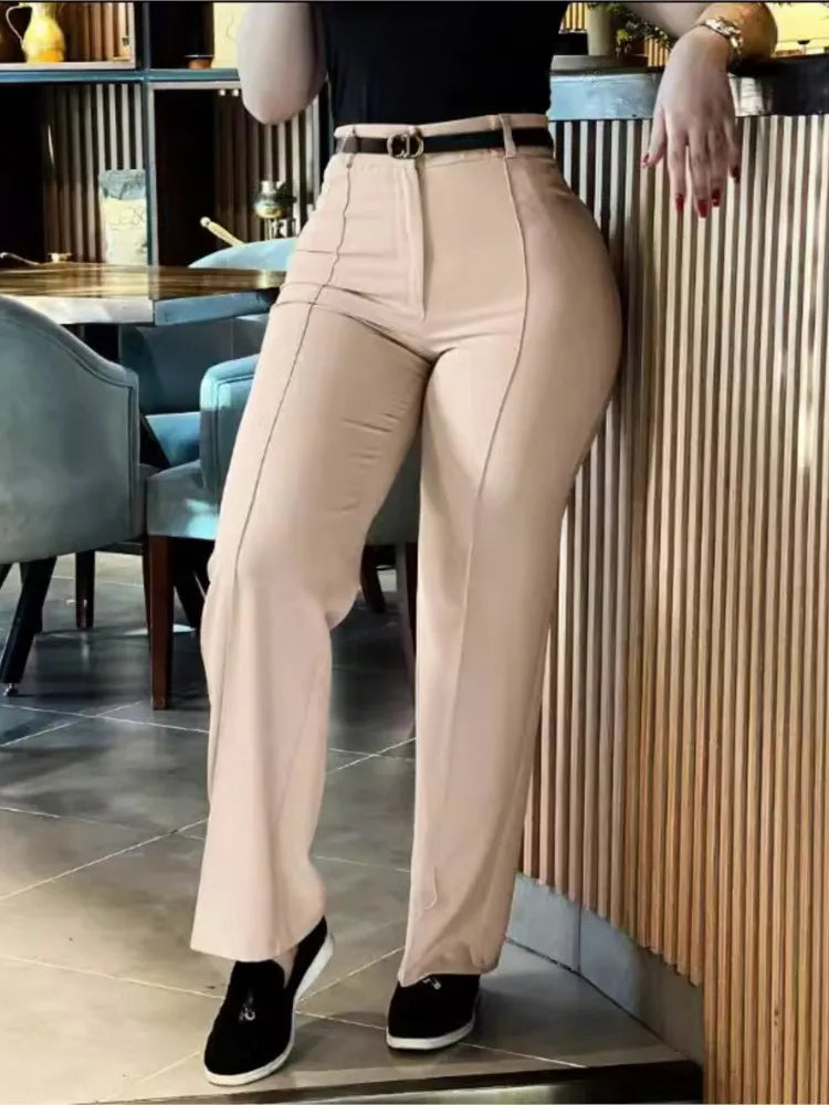 TrendLux Women's High Waist Straight Leg Work Pants – Slim Fit Elegant Trousers