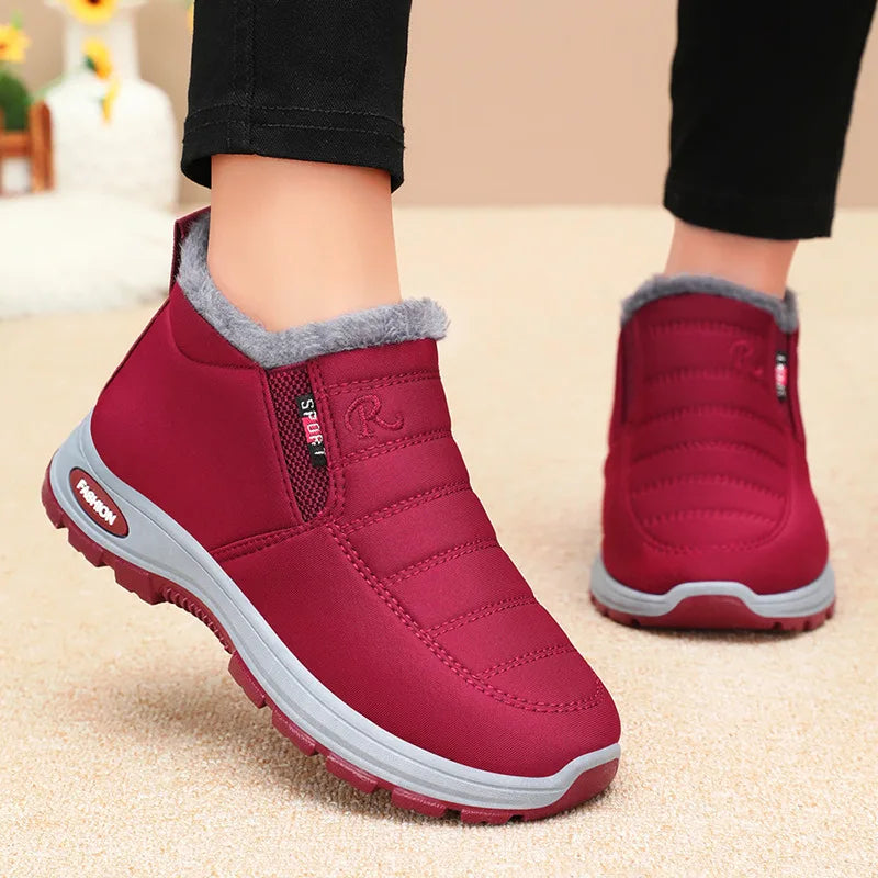 Women’s Plush Winter Snow Boots – Warm Slip-On Ankle Booties with Rubber Sole