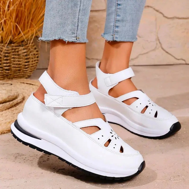 TrenLux Wear Women's PU Buckle Strap Closed Toe Wedge Office & Career Sandals TrenLux Wear