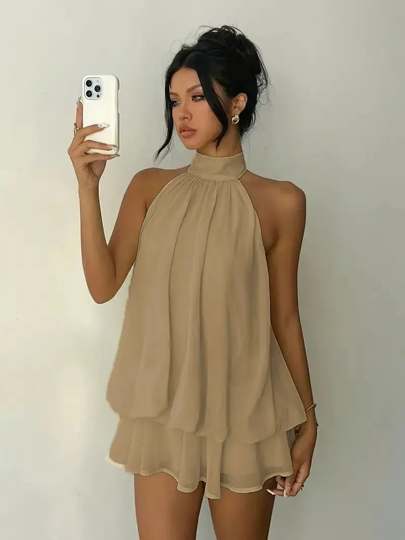 TrendLux Women's Polyester Backless Slim-Fit A-Line Beach Dress