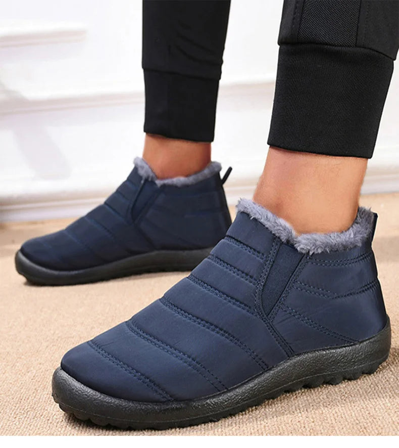 Men's Slip-On Fur Snow Ankle Boots – Warm Winter Plush Footwear