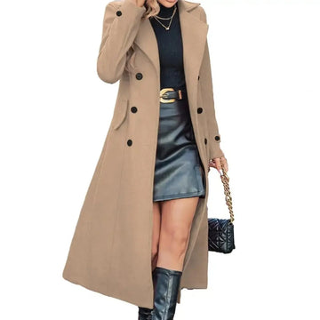 TrenLux Wear Women's Long Double-Breasted Wool Peacoat — Classic Winter Overcoat, Sizes S–XL TrenLux Wear