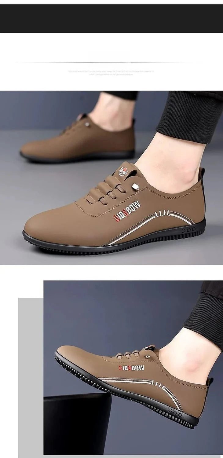 Men's soft sole leather loafers by TrendLux Wear, lightweight slip-on moccasin walking shoes with a sleek design.