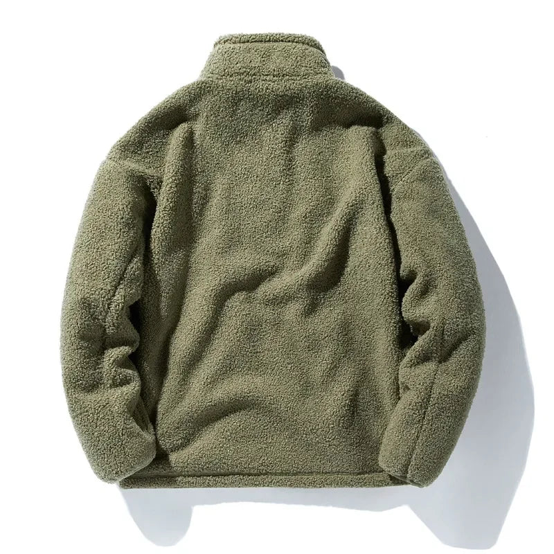 Men's loose fleece streetwear jacket with stand collar in plus sizes, stylish and comfortable TrendLux Wear outerwear.