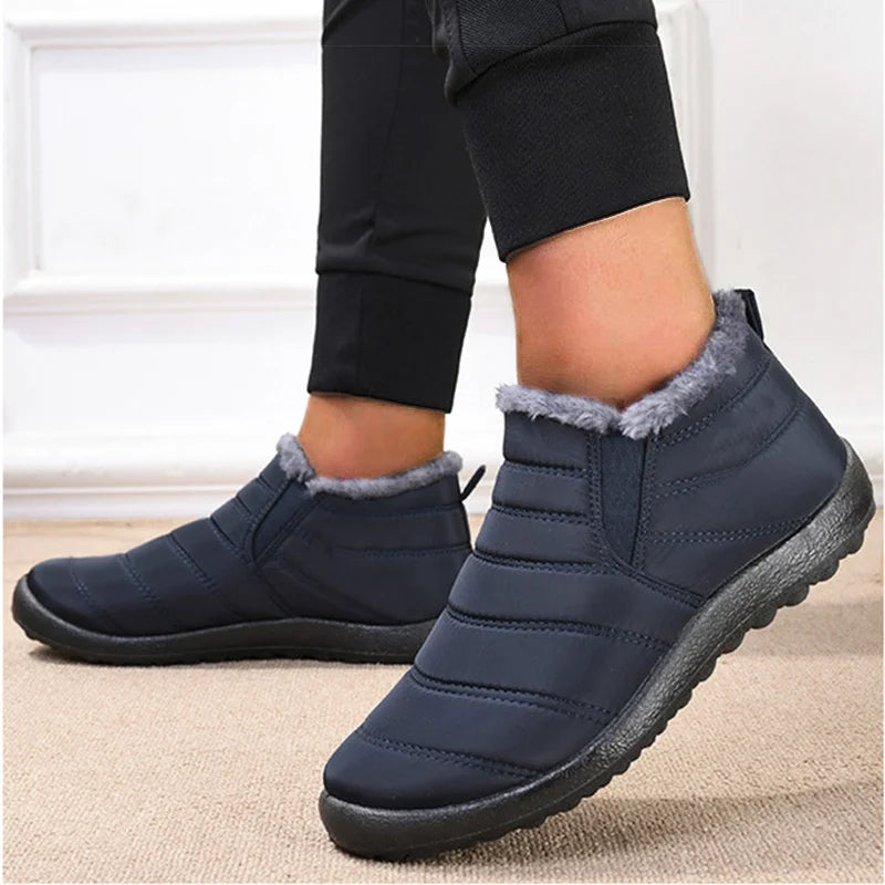 Men's Slip-On Fur Snow Ankle Boots – Warm Winter Plush Footwear
