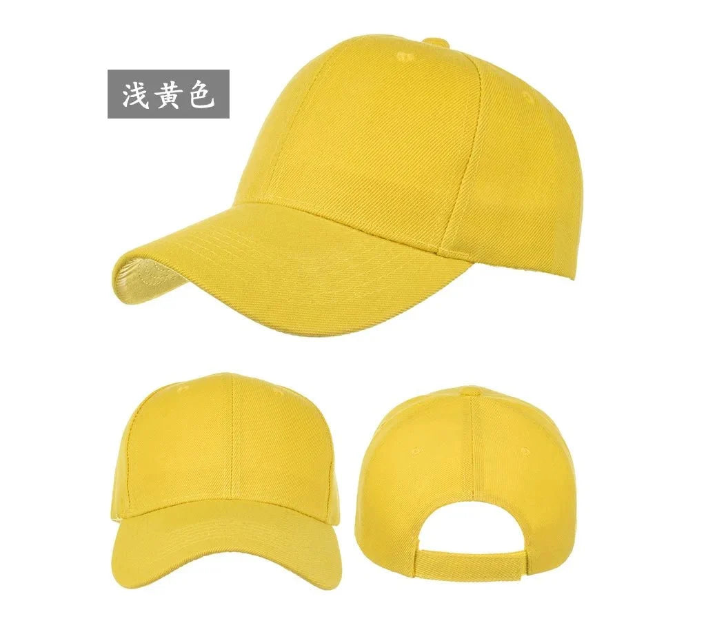 Unisex solid color baseball cap by TrendLux Wear, 5-panel structured hat in a vibrant shade, front view with adjustable strap