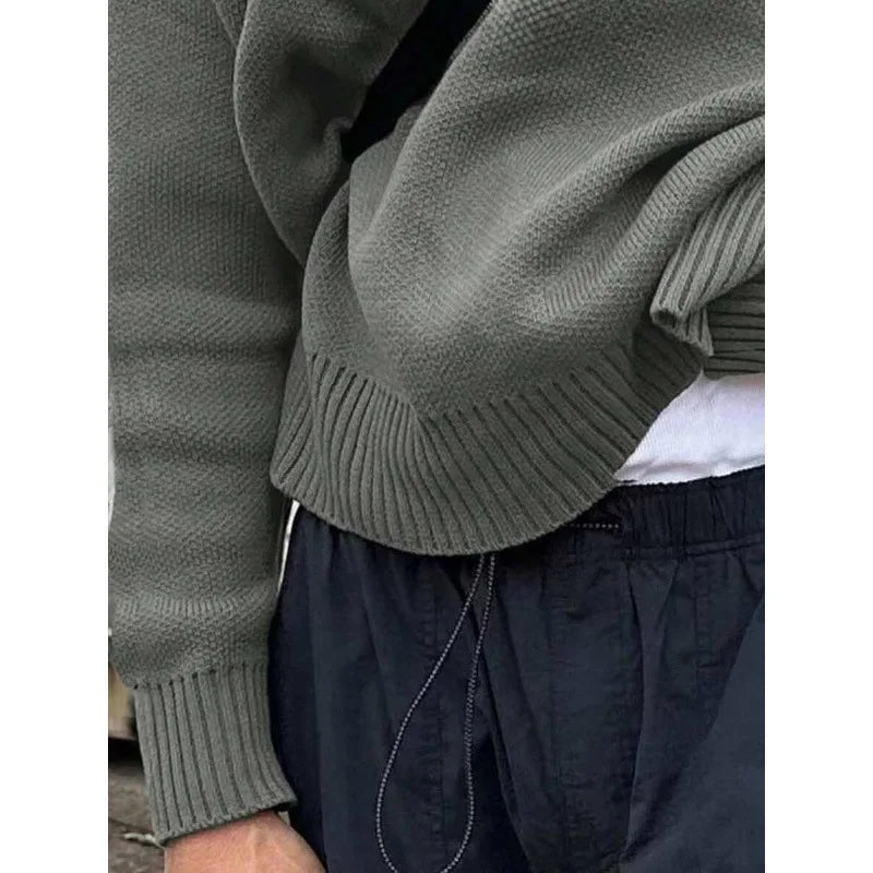 TrendLux Wear minimalist fleece-lined crew neck knit sweater in slim fit, displayed in four color options.