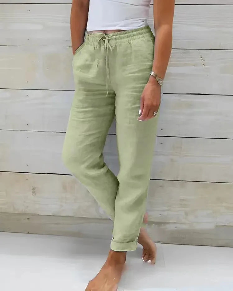 TrendLux Women's Cotton Linen Summer Pants – High Waist Casual Trousers