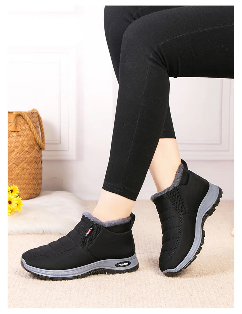 Women’s Plush Winter Snow Boots – Warm Slip-On Ankle Booties with Rubber Sole