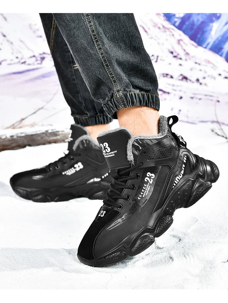 Men's Waterproof Winter Plush Sneaker Boots – Non-Slip Warm Snow Shoes
