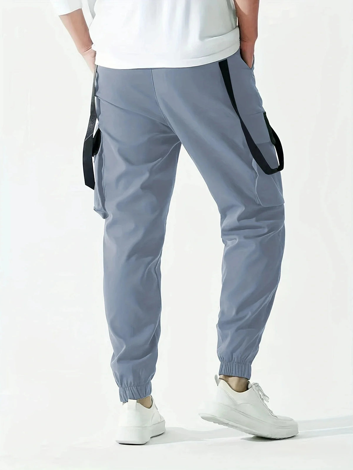 Men's Techwear cargo joggers by TrendLux Wear with drawstring waist and multiple pockets, available in six colors.