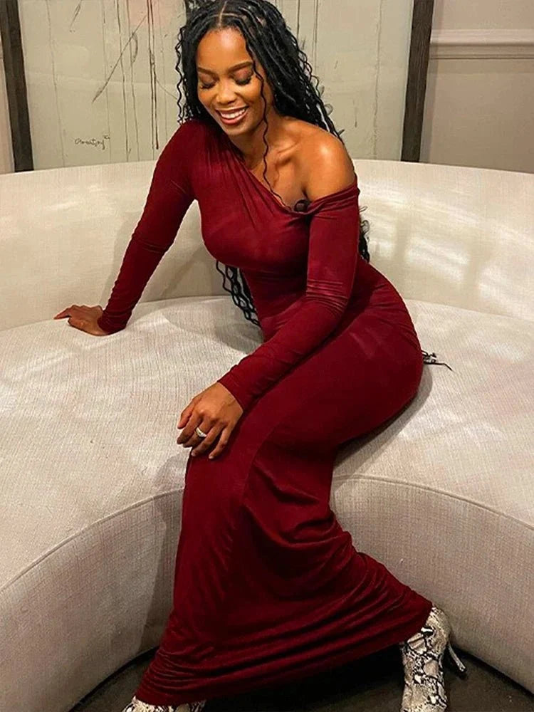 Women's one-shoulder backless knit dress by The Glow Sanctuary, slim fit polyester-elastane club dress with stylish design.