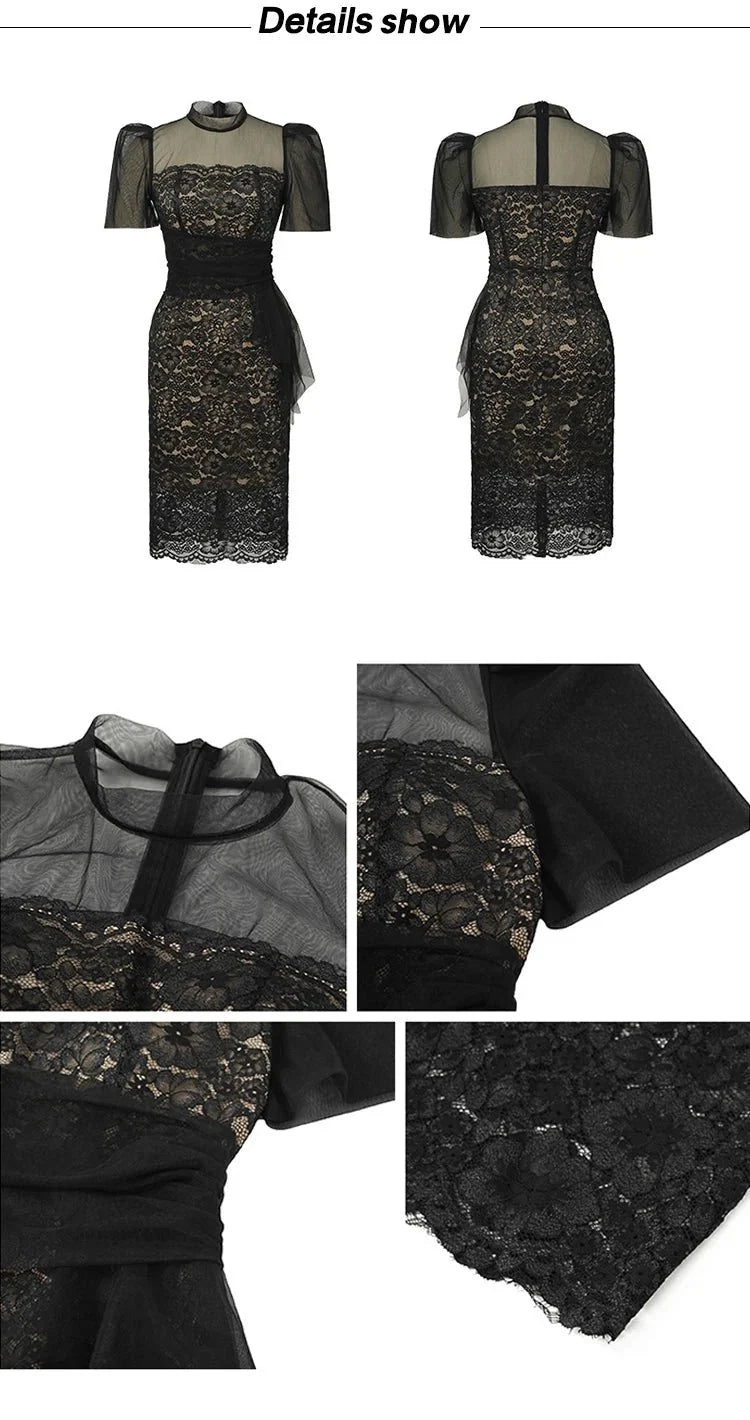 Women's Black & Lavender Lace Bodycon Midi Dress | Party & Date Night - TrendLux Wear