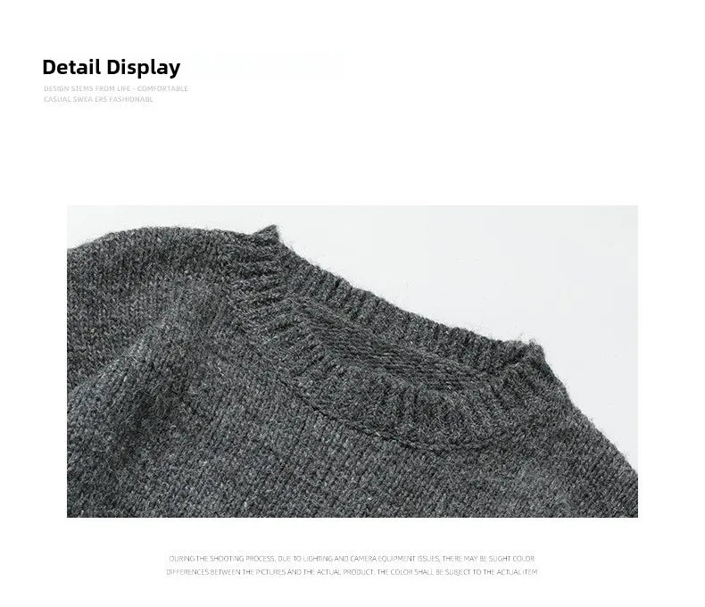Men's oversized round neck pullover sweater by TrendLux Wear in warm polyester knit, shown in three color options.