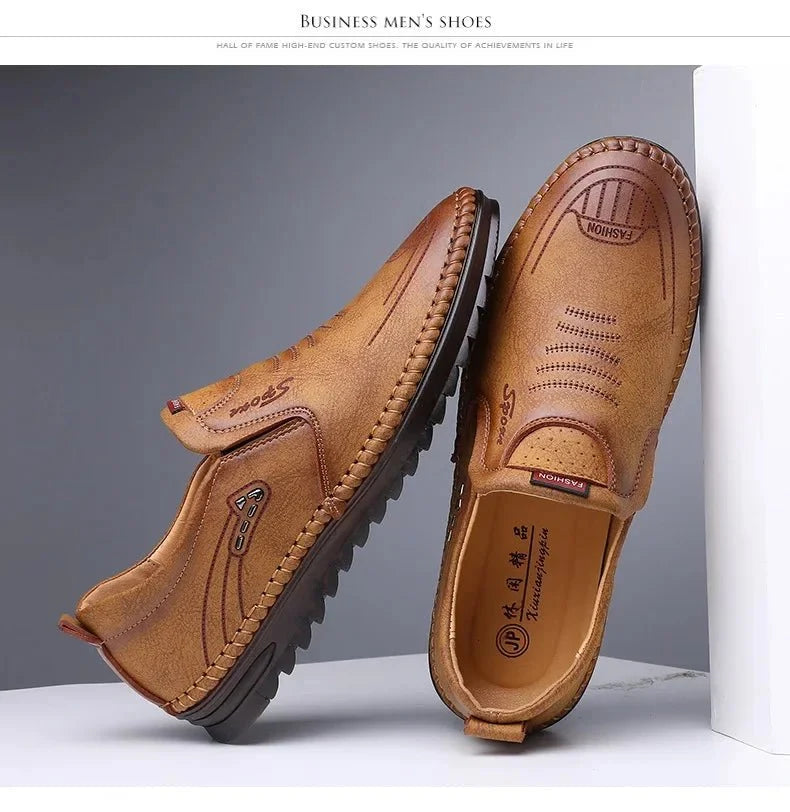 Men's handmade PU leather moccasin sneakers from TrendLux Wear featuring soft soles and breathable casual loafers for comfortable daily wear.