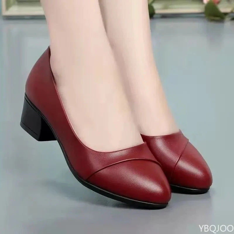 Women's TrendLux Wear mid heel slip-on pumps with round toe, ideal for office work and professional occasions.