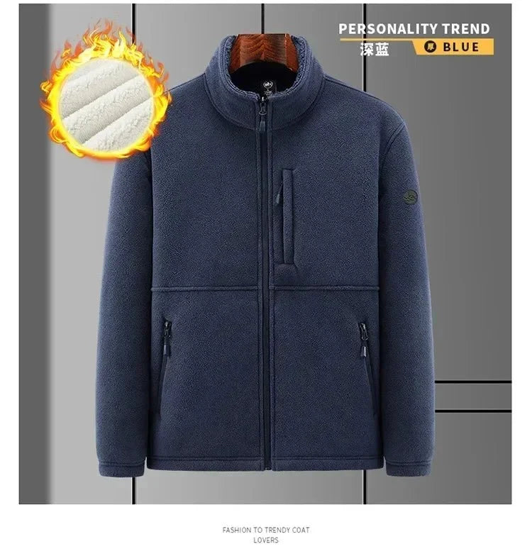 Men's fleece-lined hooded winter jacket by TrendLux Wear, zip-up casual coat in plus sizes S-6XL, shown in dark gray fabric.