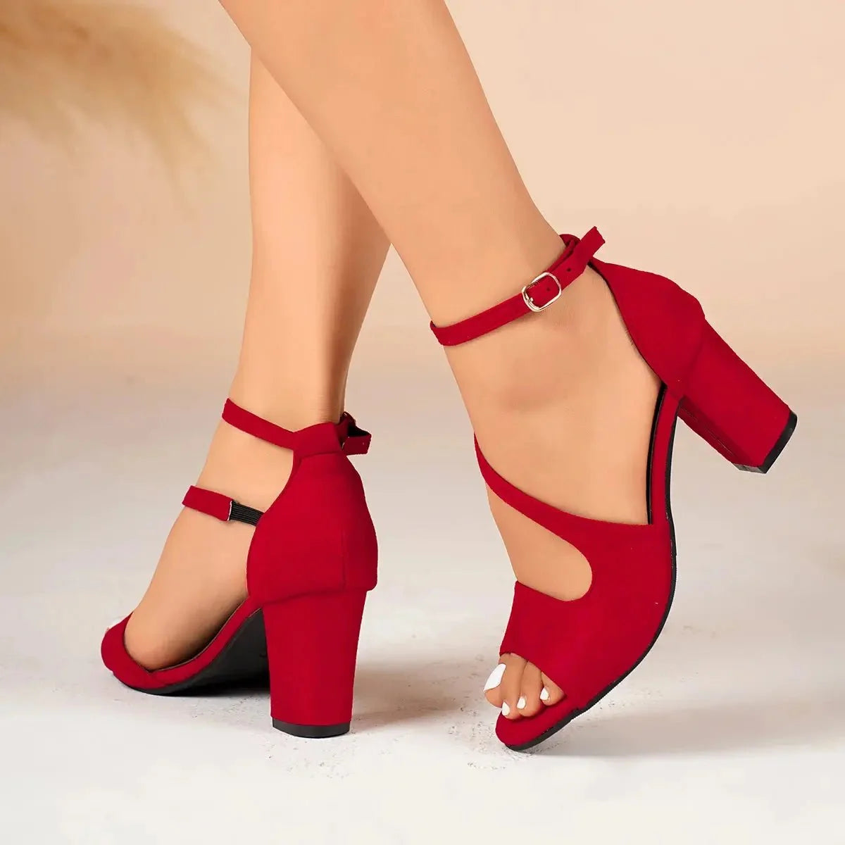 Plus size women's open toe heeled summer sandals with zip closure by TrendLux Wear, suitable for office wear.