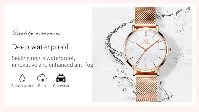 TrendLux Wear women's rose gold stainless steel bracelet watch with quartz movement, elegant jewelry accessory.
