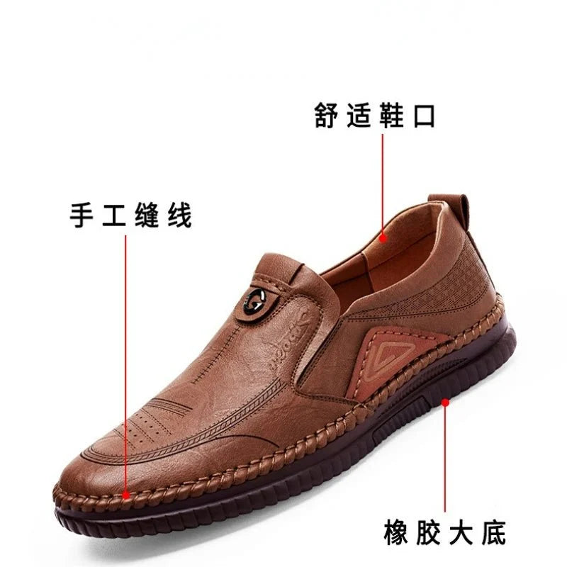 Men's genuine leather slip-on loafers by TrendLux Wear with breathable soft sole and moccasin-style casual shoes.