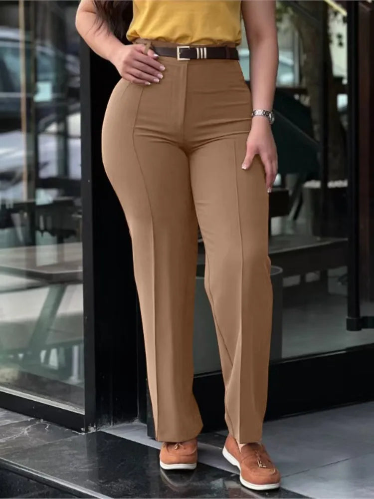 TrendLux Women's High Waist Straight Leg Work Pants – Slim Fit Elegant Trousers