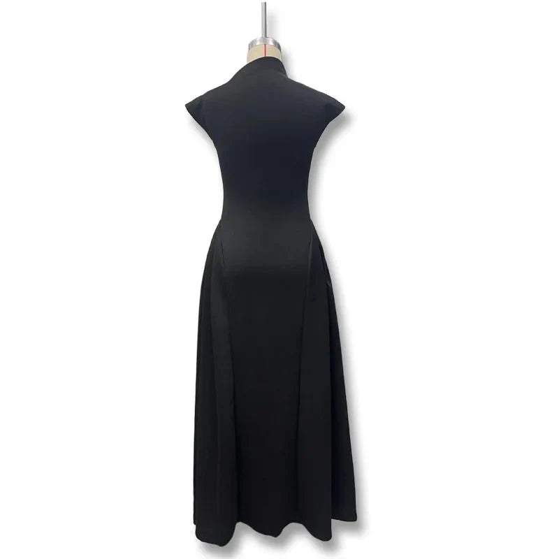 Women's sleeveless solid polyester A-line prom dress by The Glow Sanctuary, featuring a flattering fit and elegant design.