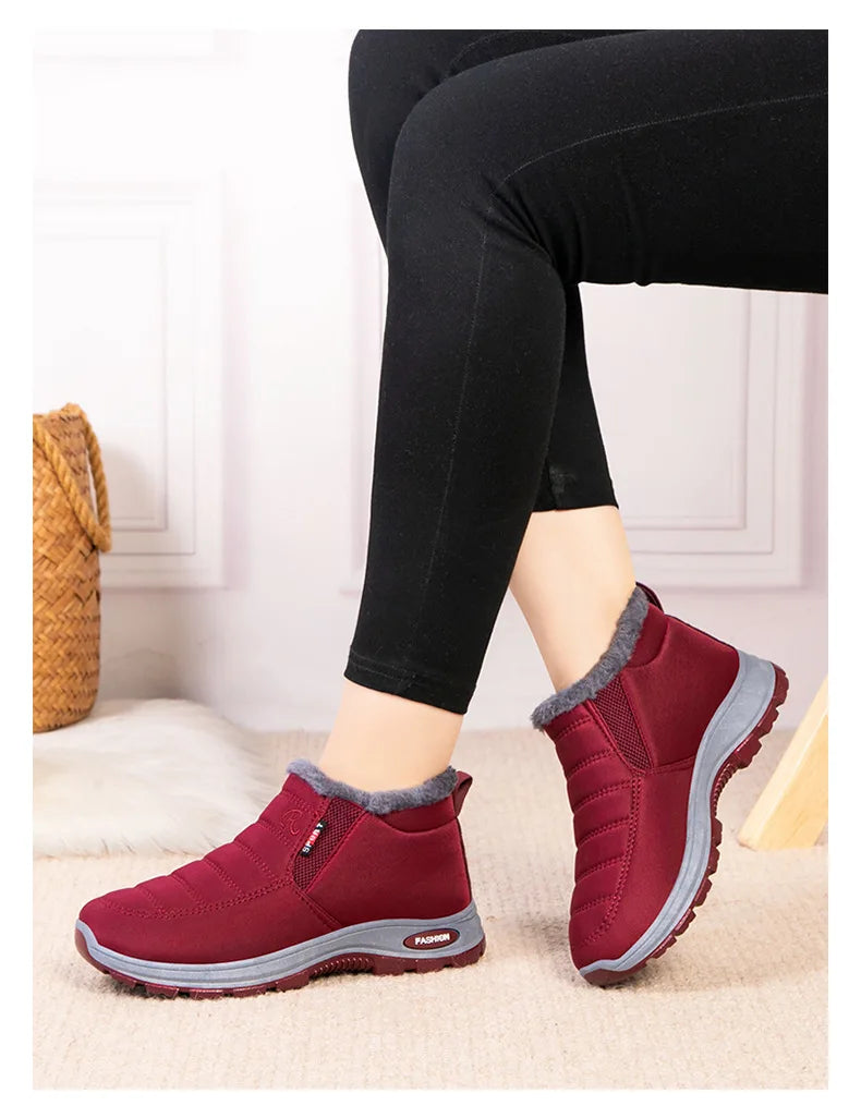 Women’s Plush Winter Snow Boots – Warm Slip-On Ankle Booties with Rubber Sole