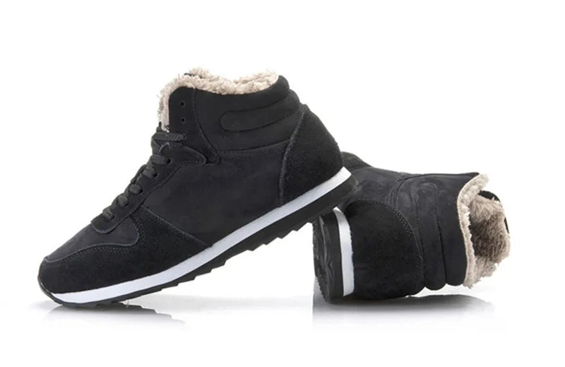Men's Winter Lace-Up Fur Plush Ankle Boots – Warm Snow Boots Plus Size