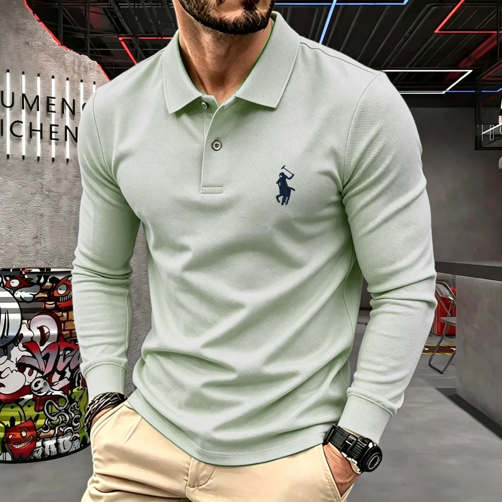 Men's Cotton Long-Sleeve Polo Shirt