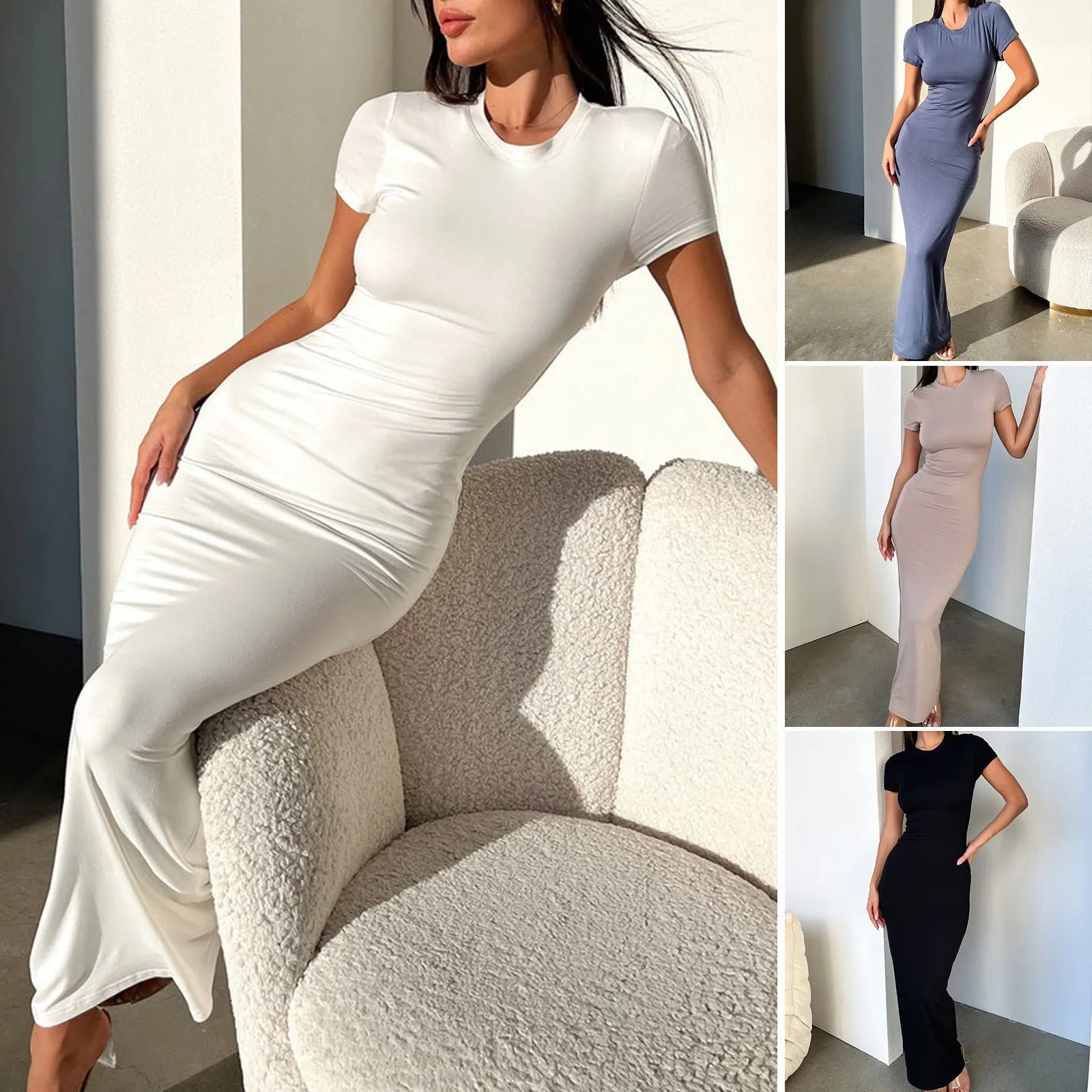 TrenLux Wear Women's Polyester-Elastane Long Sleeve Bodycon Floor-Length Evening Dress The Glow Sanctuary