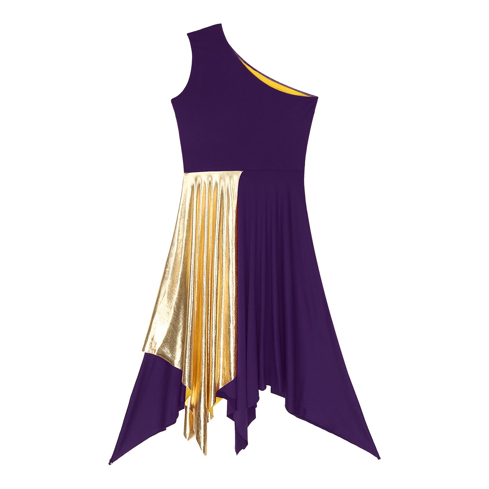 TrendLux Women's Polyester-Spandex One-Shoulder Metallic Lyrical Dance Worship Dress